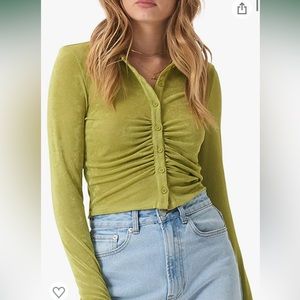 Green Ruched Button Down